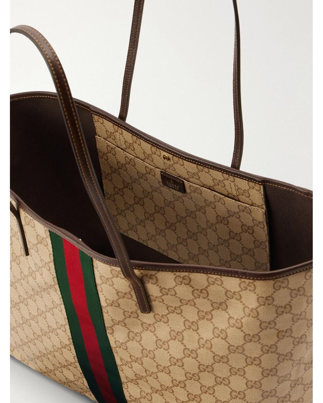 Gucci Natural Tribeca Leather-Trimmed Coated Canvas-Jacquard Tote