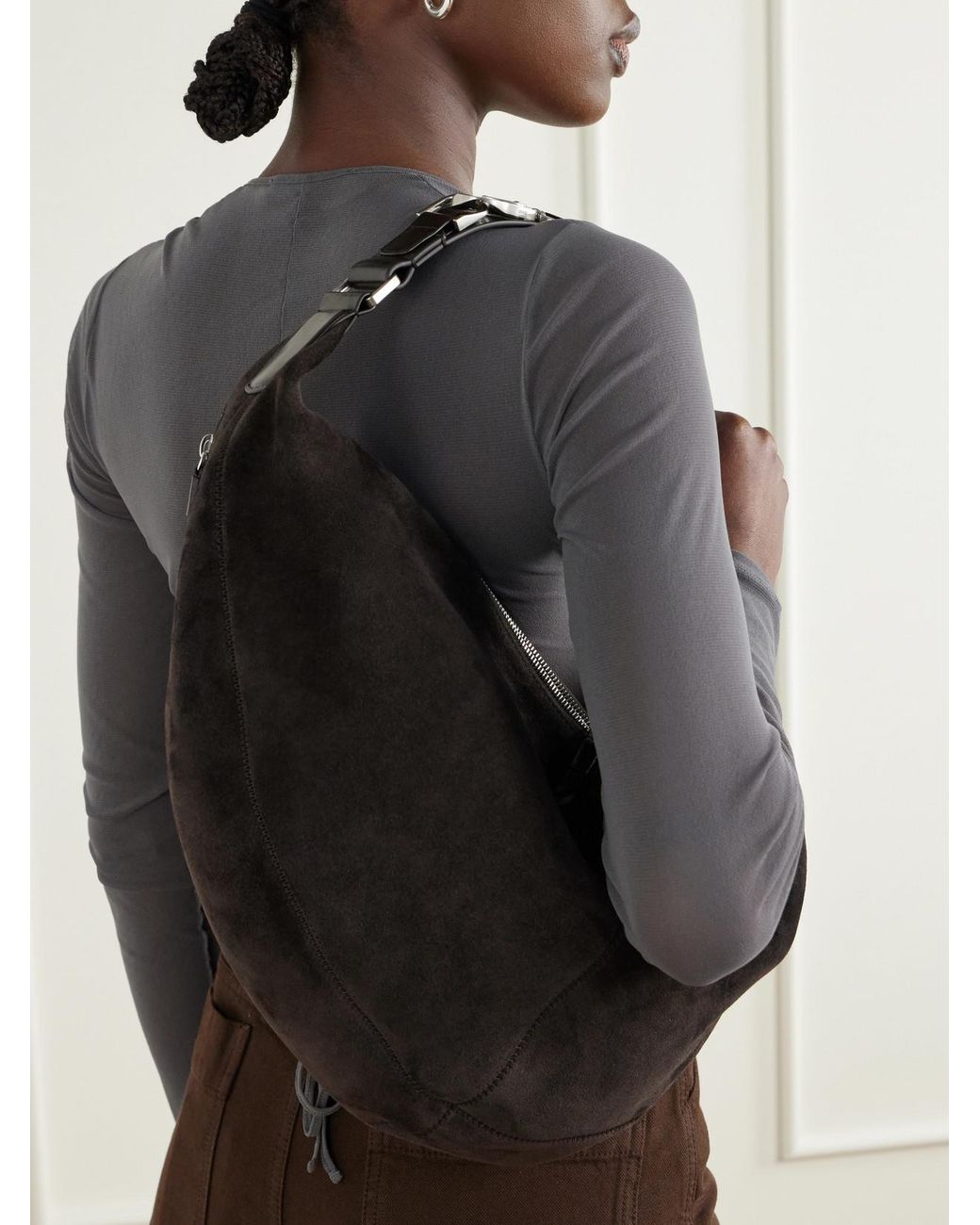 Lemaire Black Quiver Clip Mini Leather-Trimmed Suede Shoulder Bag