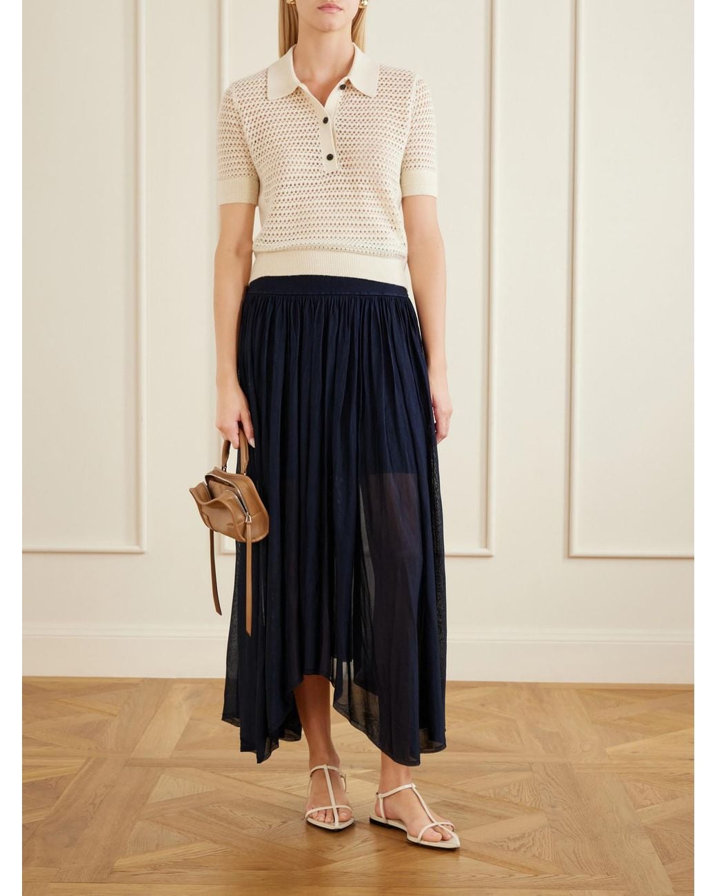 Maria McManus Blue Asymmetrical Plissé Midi Skirt