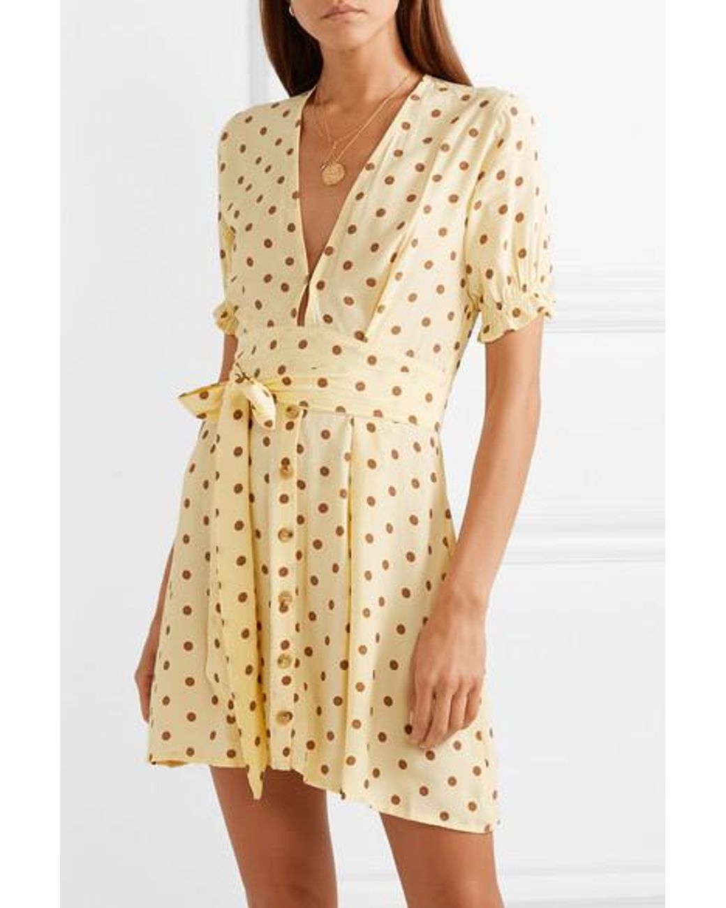 Faithfull The Brand Vanelli Tie-detailed Polka-dot Crepe Mini Dress in  Yellow | Lyst UK