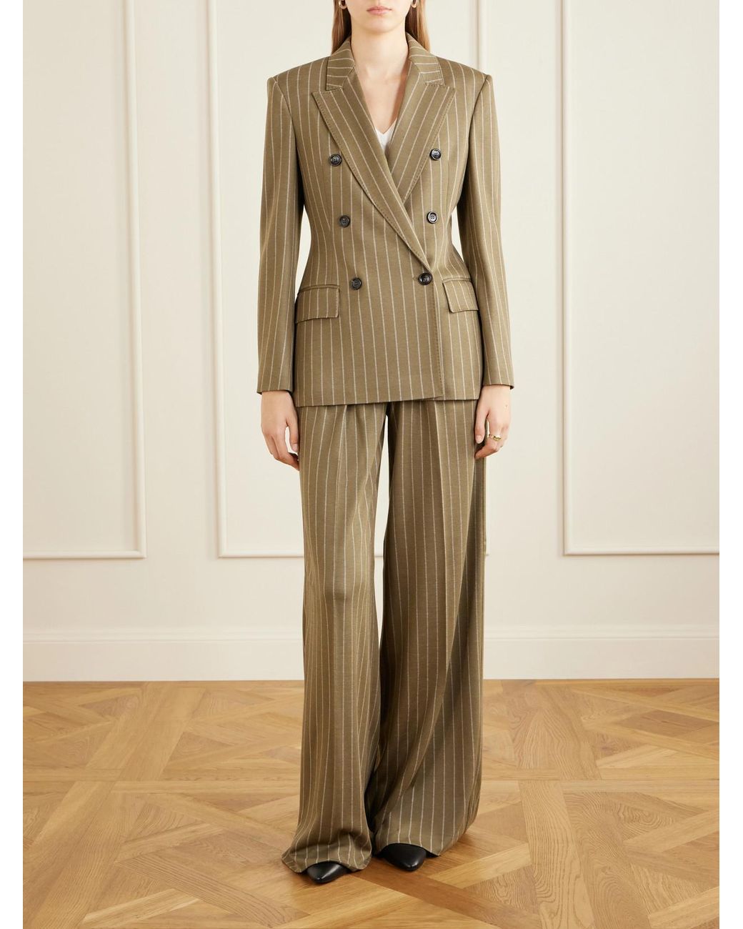Max Mara Natural Balta Double-Breasted Striped Jersey Blazer