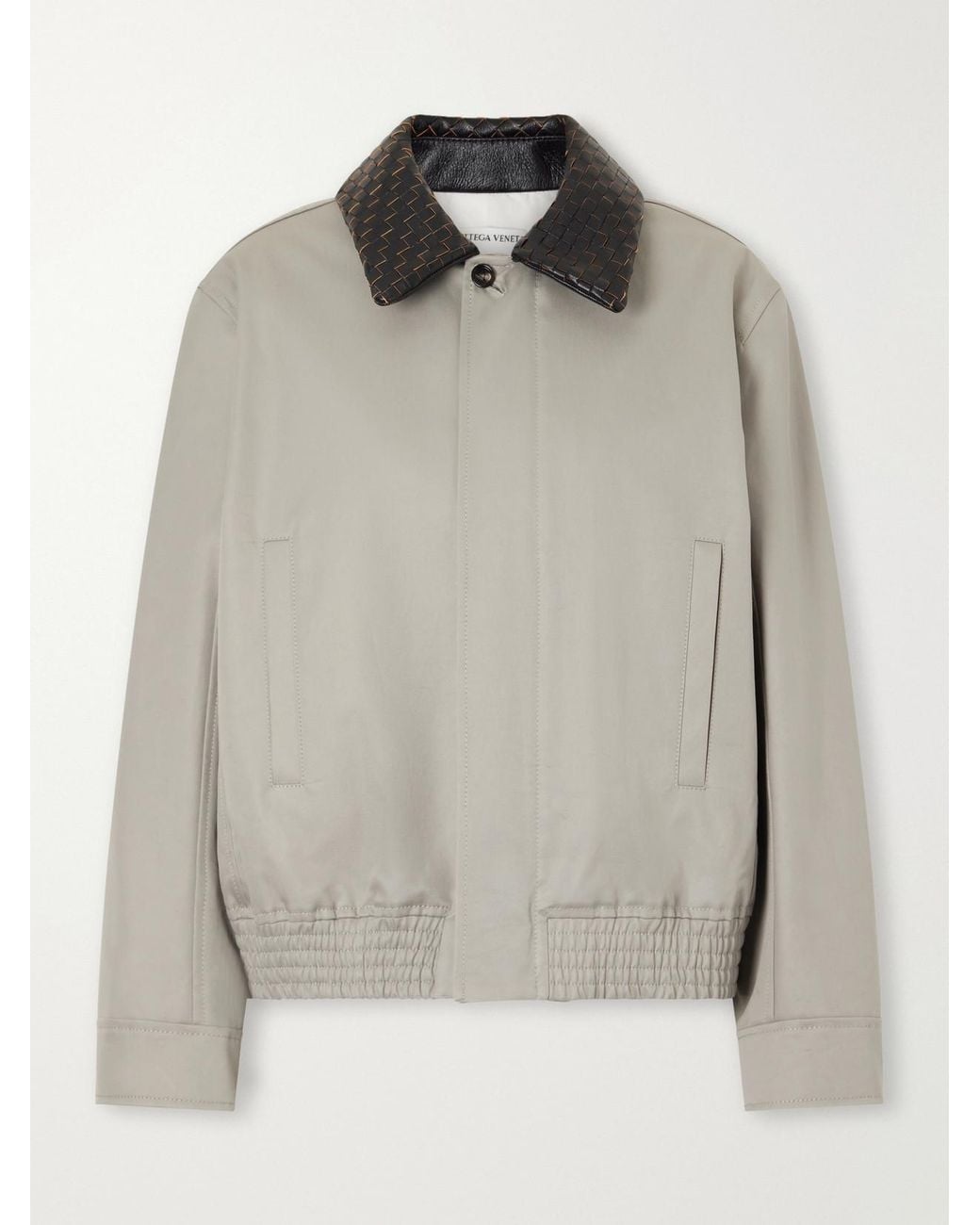 Bottega Veneta Gray Intrecciato Leather-Trimmed Cotton Jacket