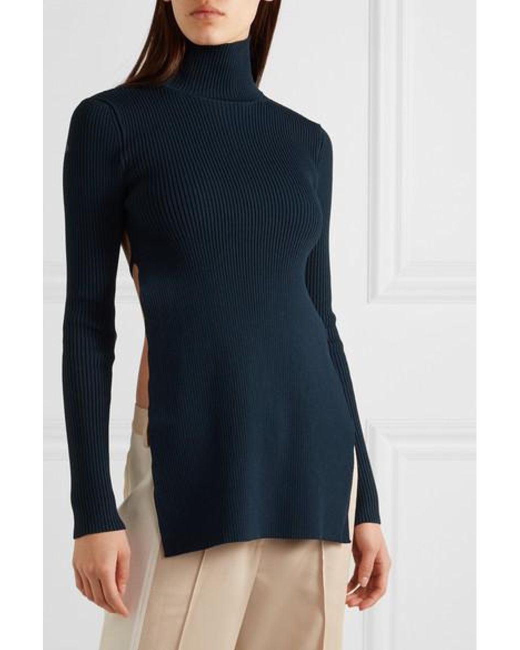 Peter Do Open-back Ribbed-knit Turtleneck Top in Blue | Lyst