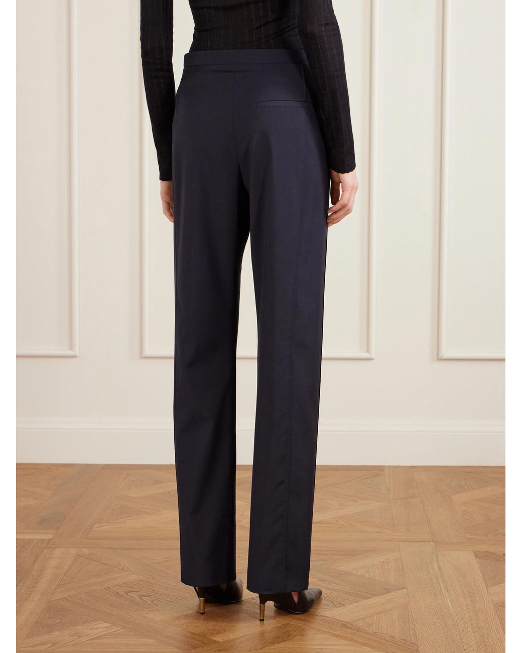 Khaite Blue Borden Wool Straight-Leg Pants