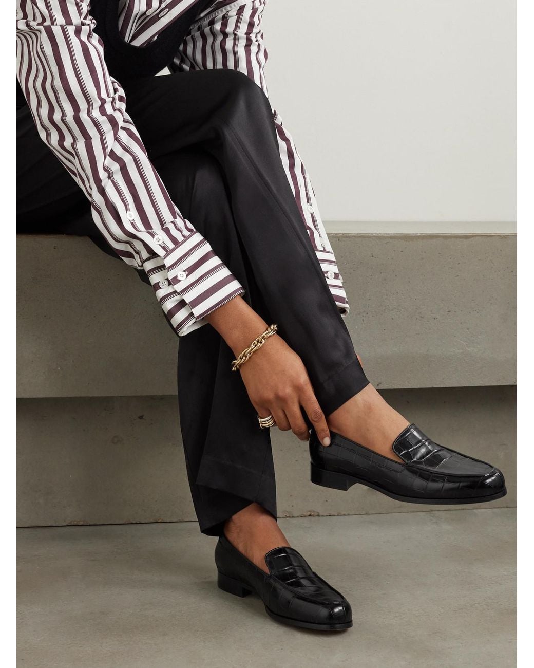 Emme Parsons Black Danielle Croc-Effect Patent-Leather Loafers