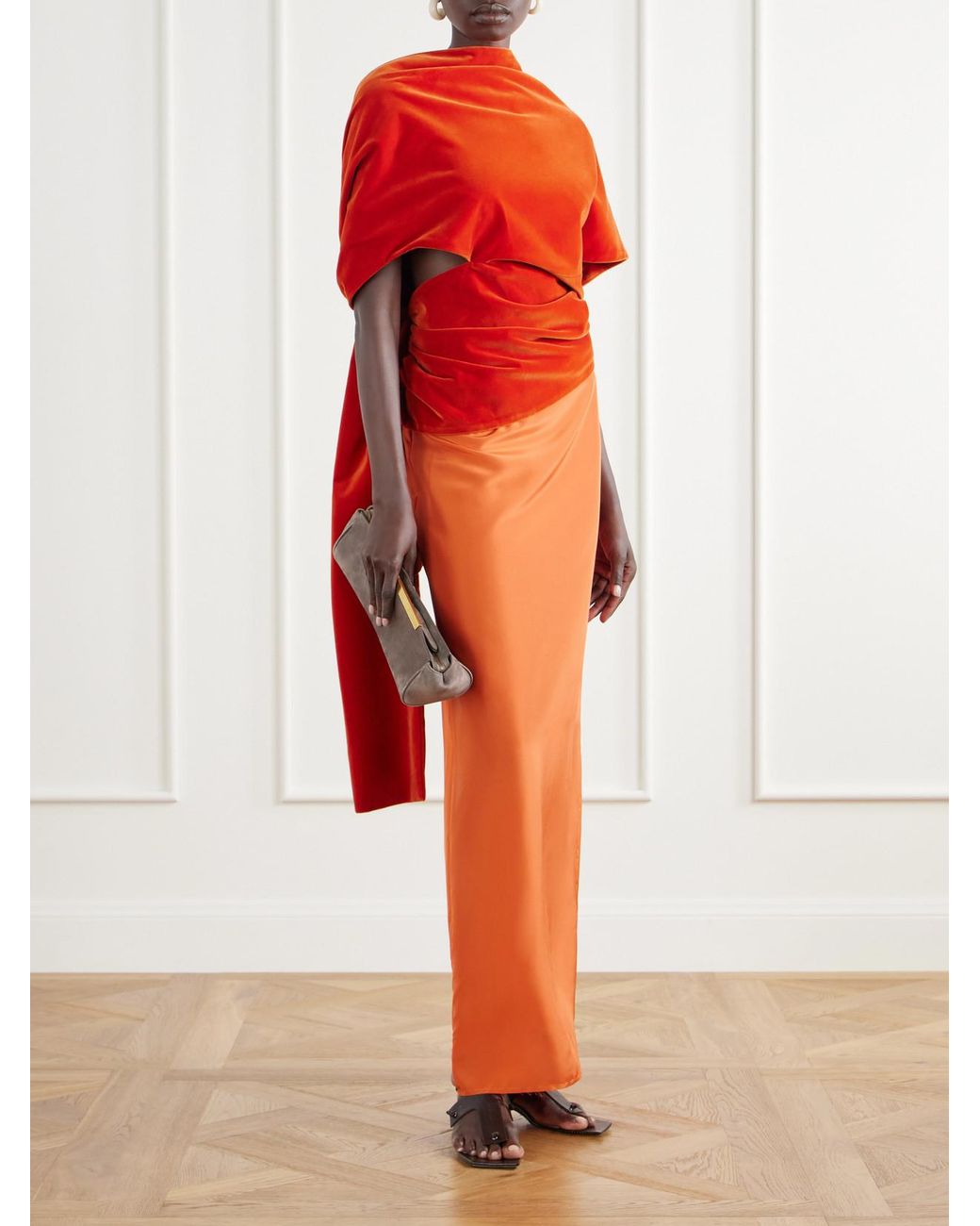 Colleen Allen Orange Silk-Habotai Maxi Skirt