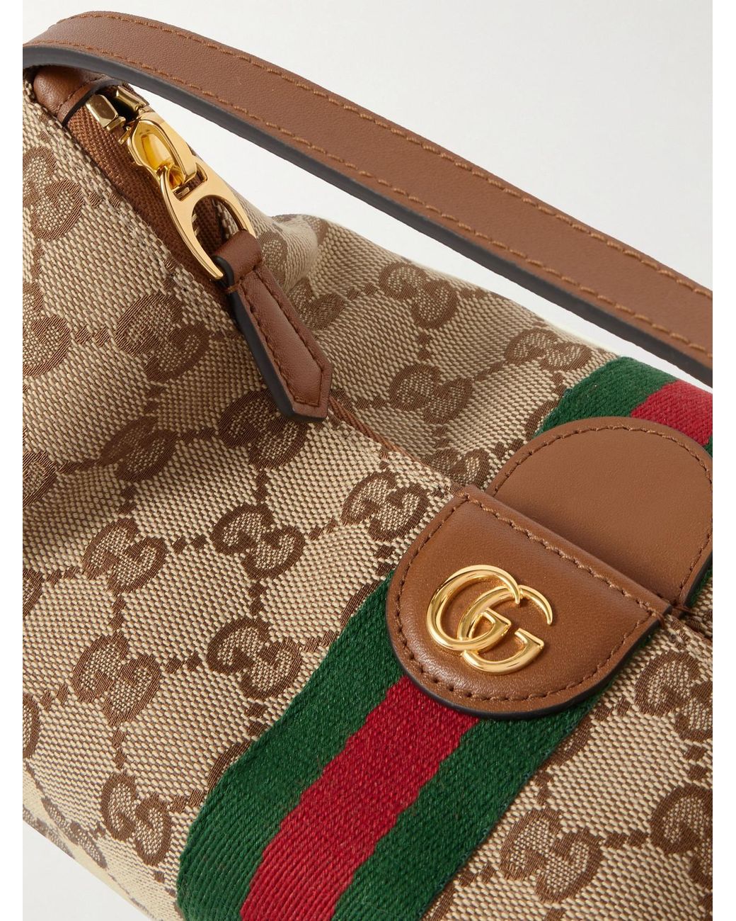 Gucci Brown Ophidia Mini Leather-Trimmed Coated Canvas-Jacquard Tote