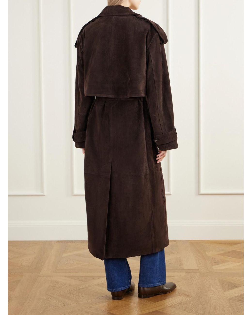 Almala Brown Sienna Paneled Suede Trench Coat