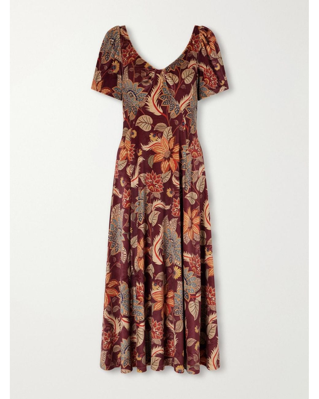 Farm Rio Red Delhi Printed Velvet Midi Dress