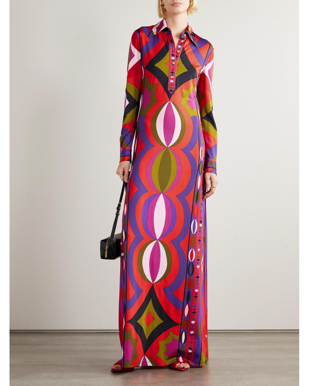 Emilio Pucci Red Printed Satin Maxi Dress