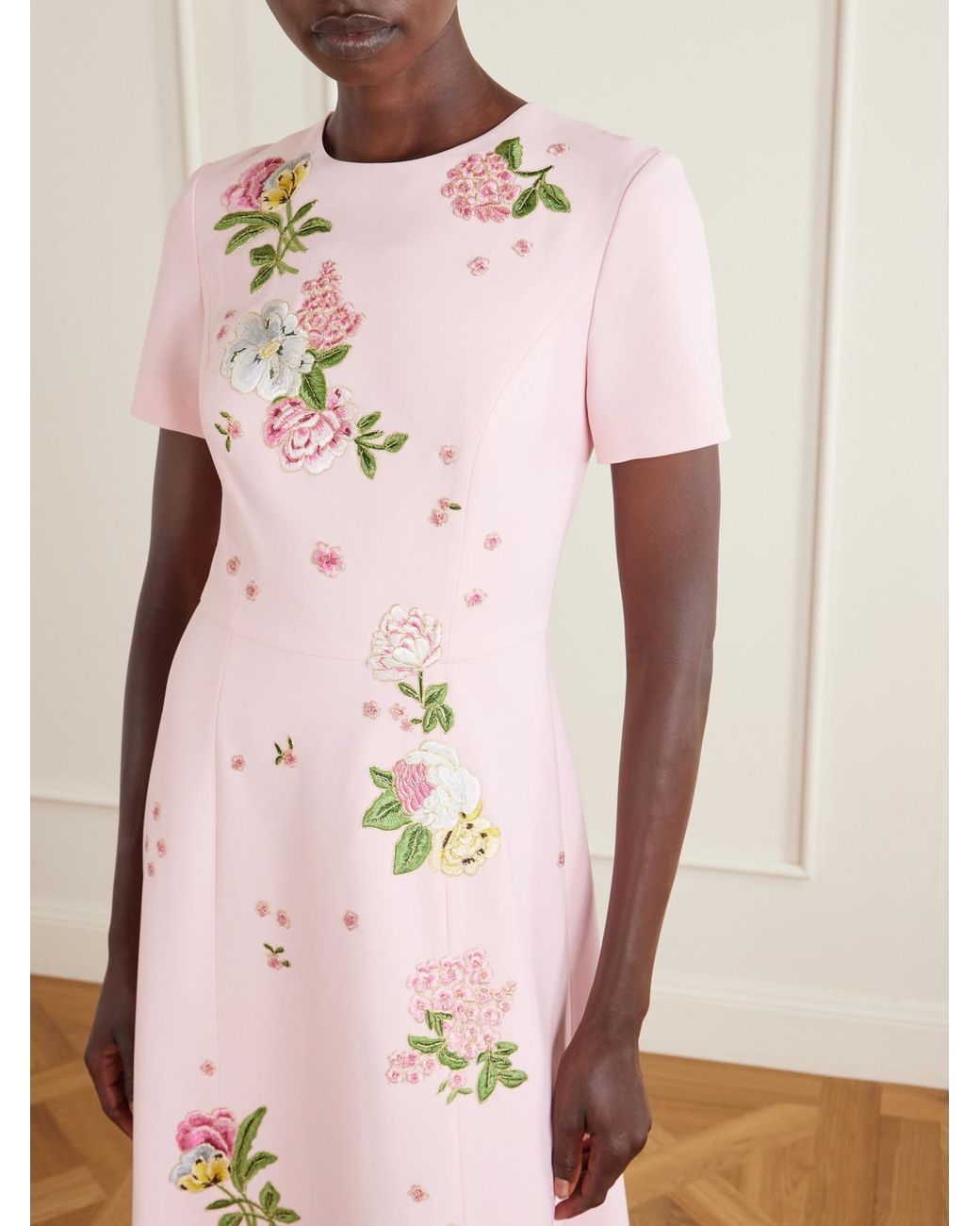 Carolina Herrera Pink Floral-Embroidered Crepe Gown
