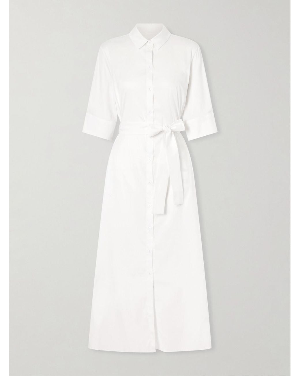 Max Mara White Cotton-Blend Poplin Midi Dress