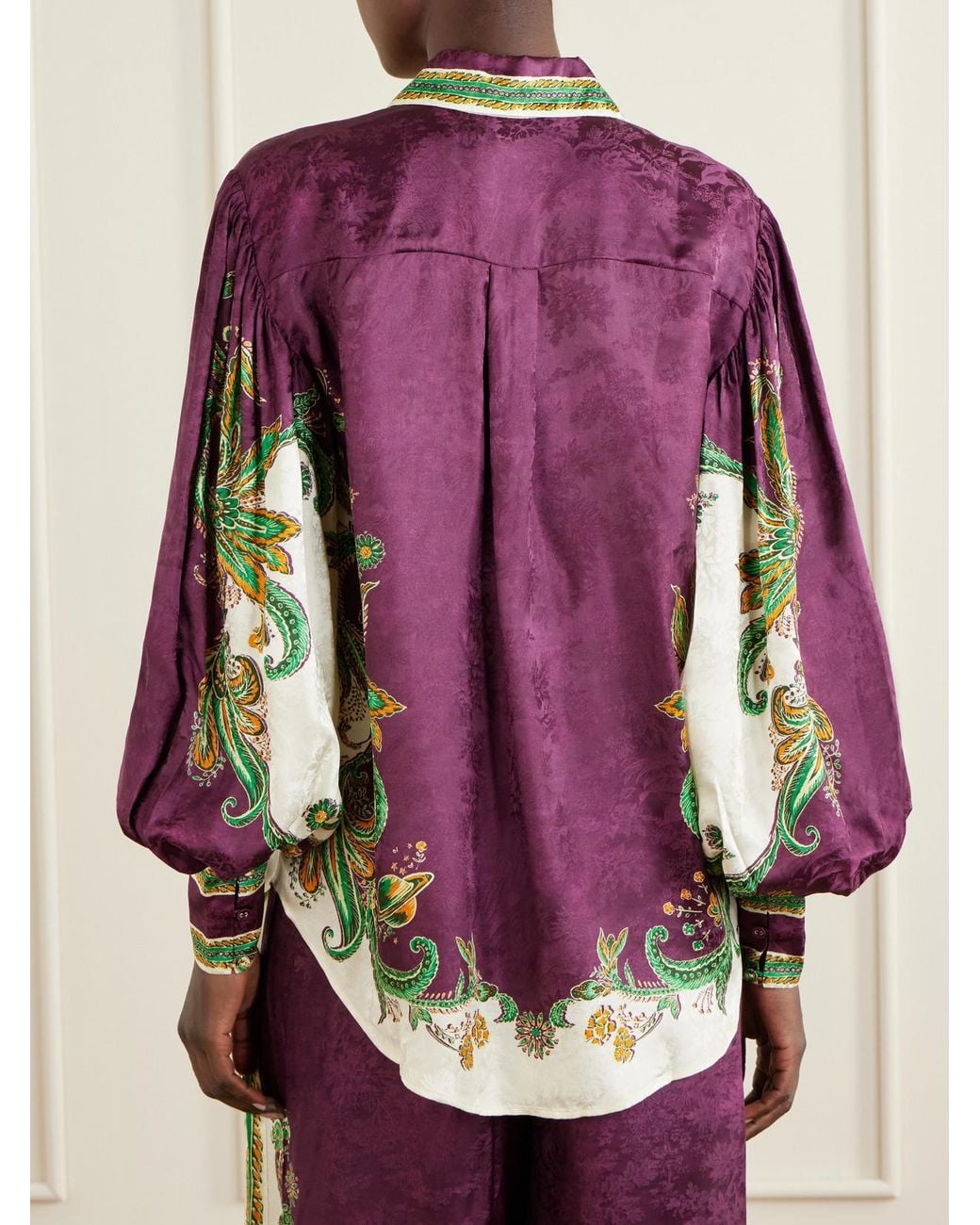 ALÉMAIS Pink Ruthie Floral-Print Satin-Jacquard Shirt