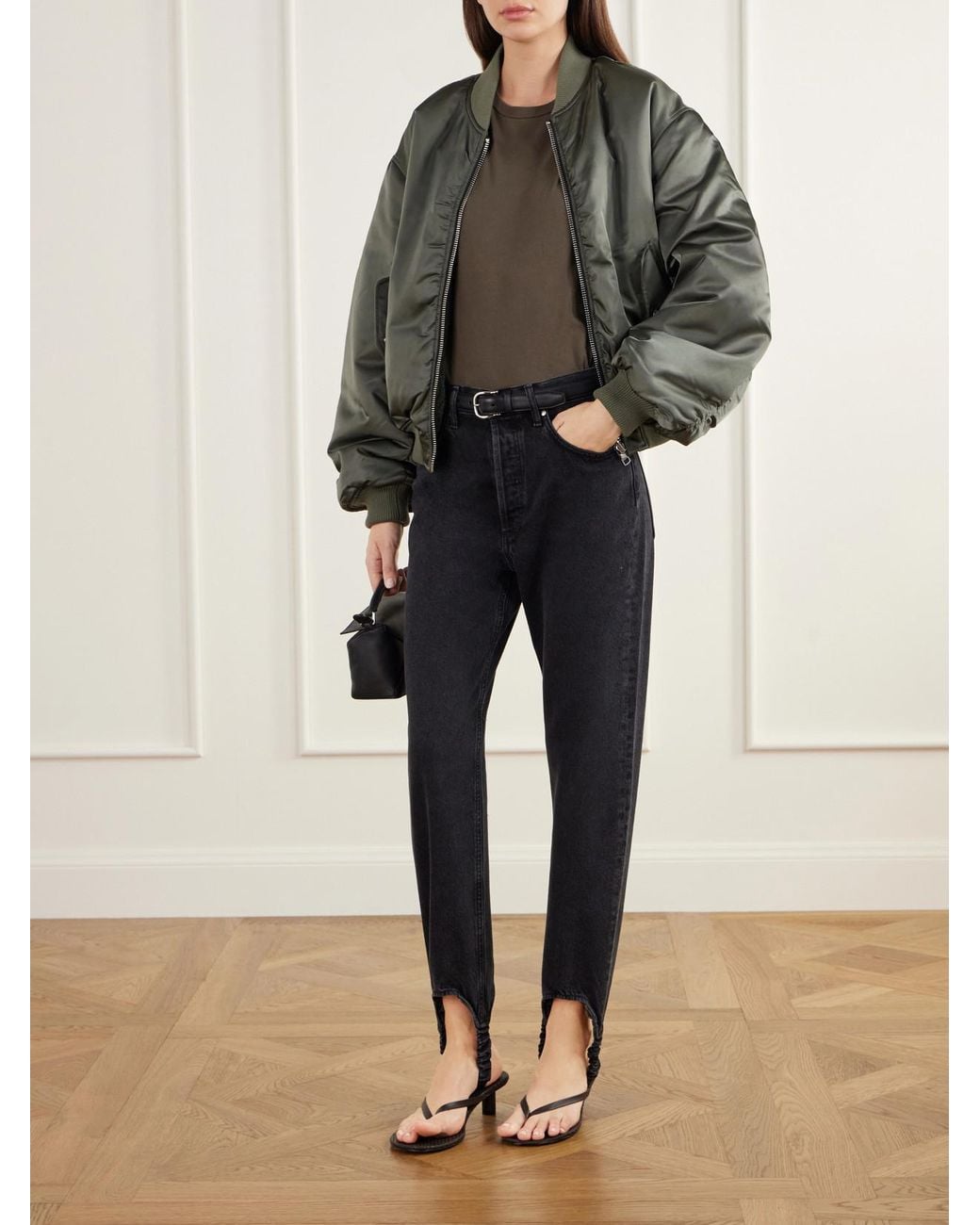 Agolde Green Frankie Reversible Plush And Satin Shell Bomber Jacket