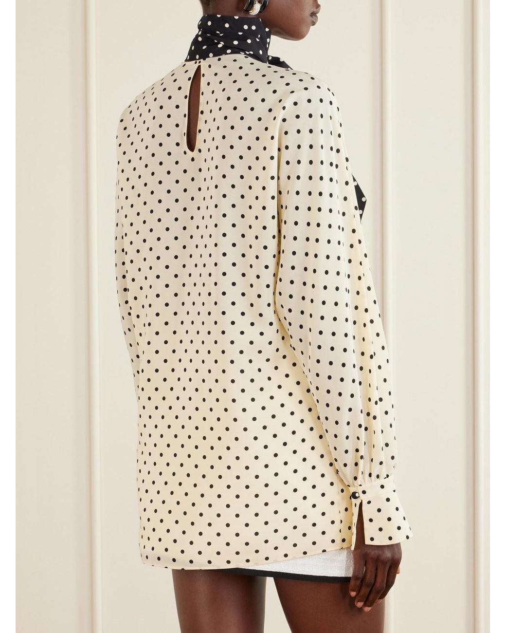 Valentino Garavani Natural Scarf-Detailed Polka-Dot Silk Crepe De Chine Blouse