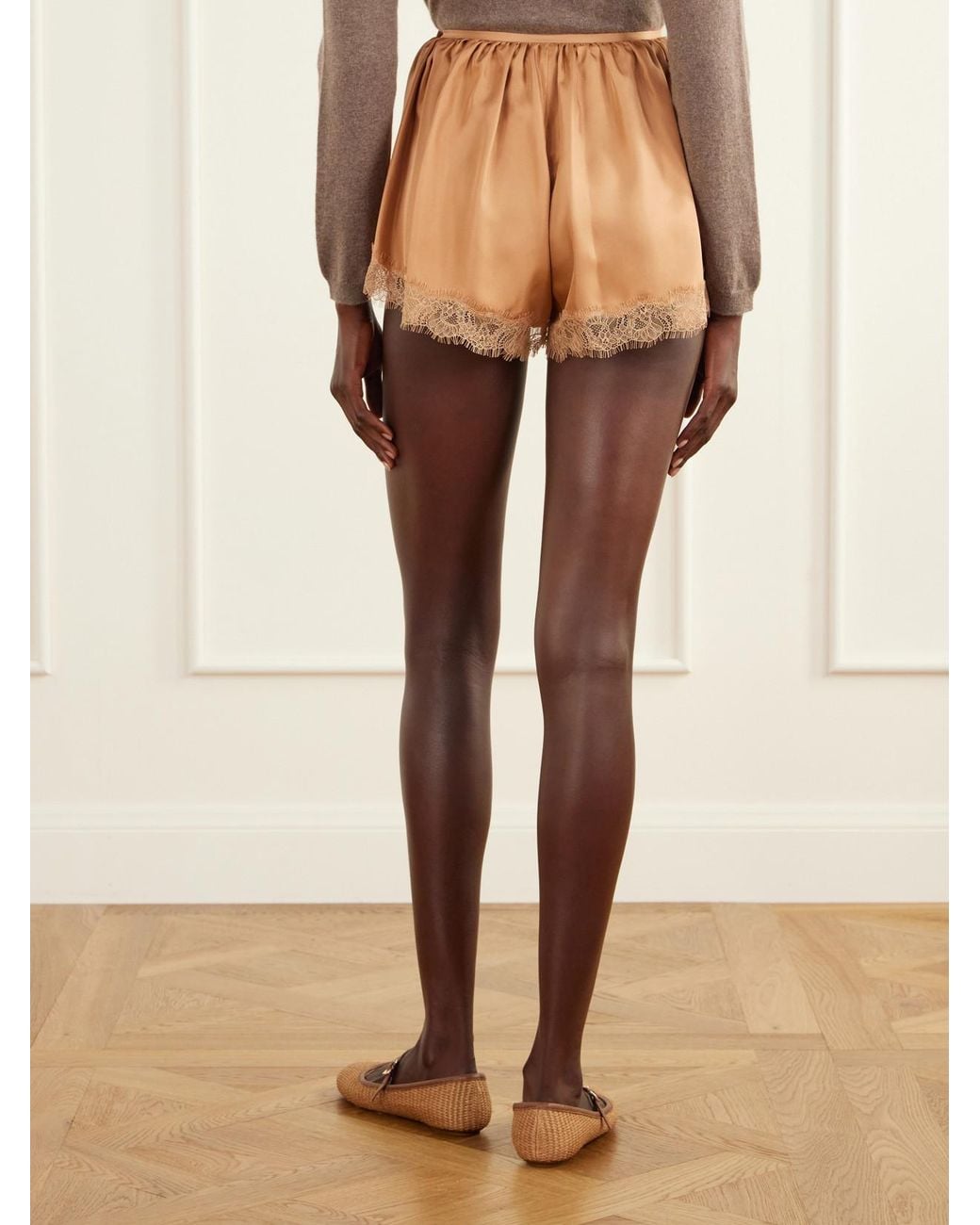 Ulla Johnson Natural Georgina Chantilly Lace-Trimmed Silk-Twill Shorts