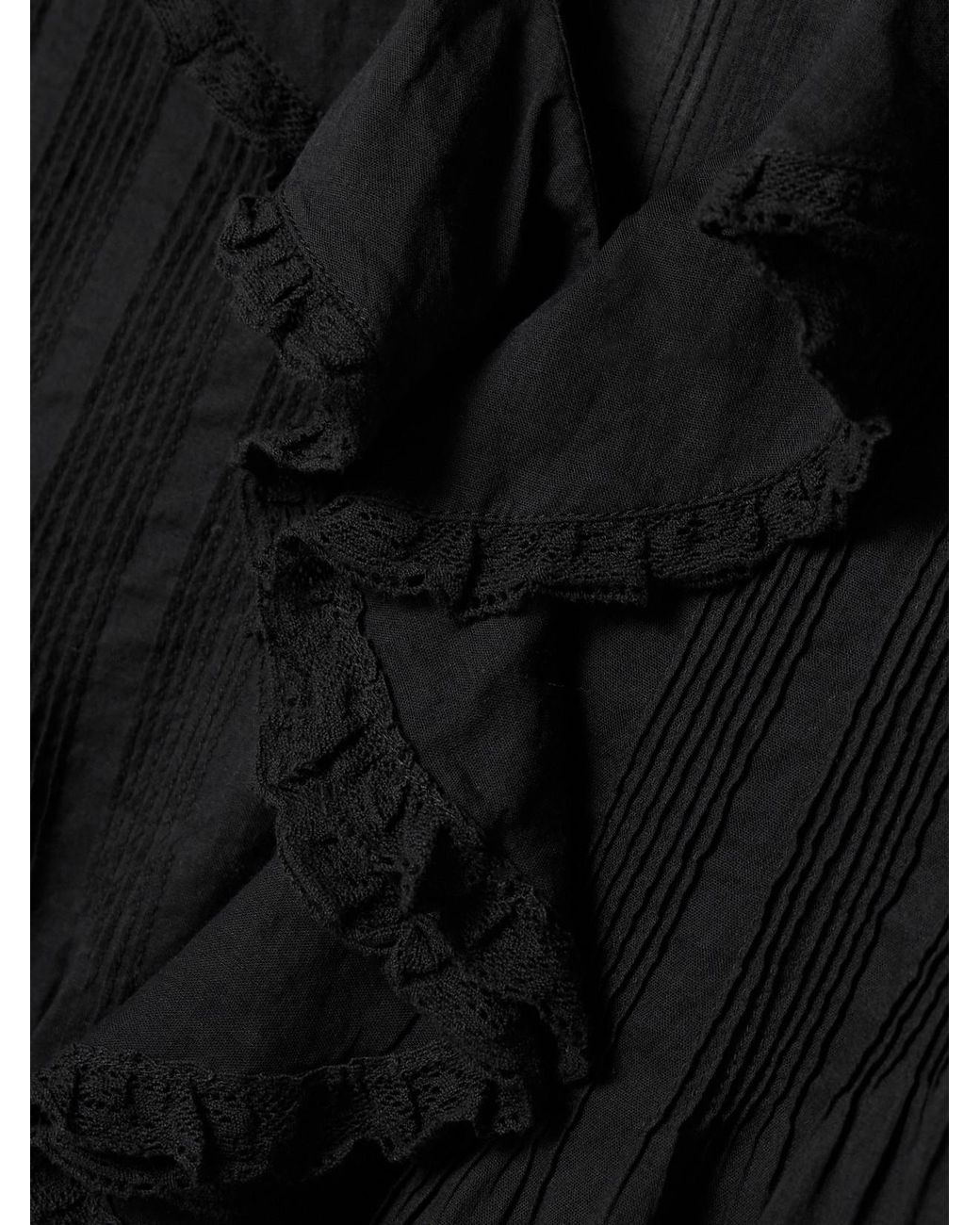Doen Black Henri Ruffled Pintucked Organic Cotton-Voile Top