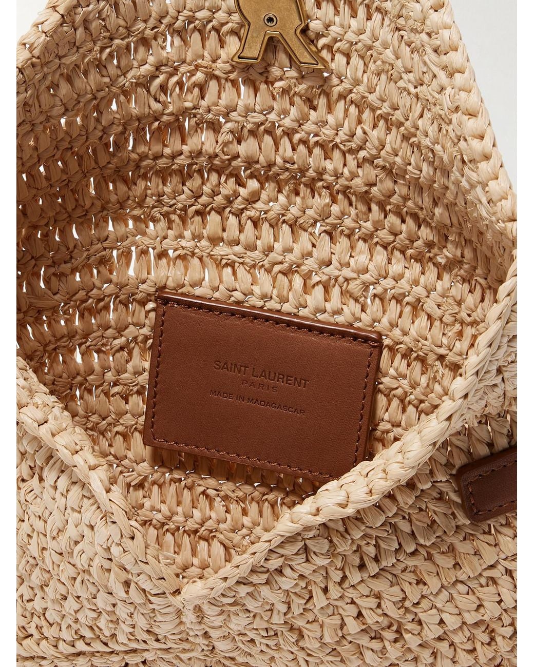 Saint Laurent Natural Cassandre Leather-Trimmed Raffia Shoulder Bag