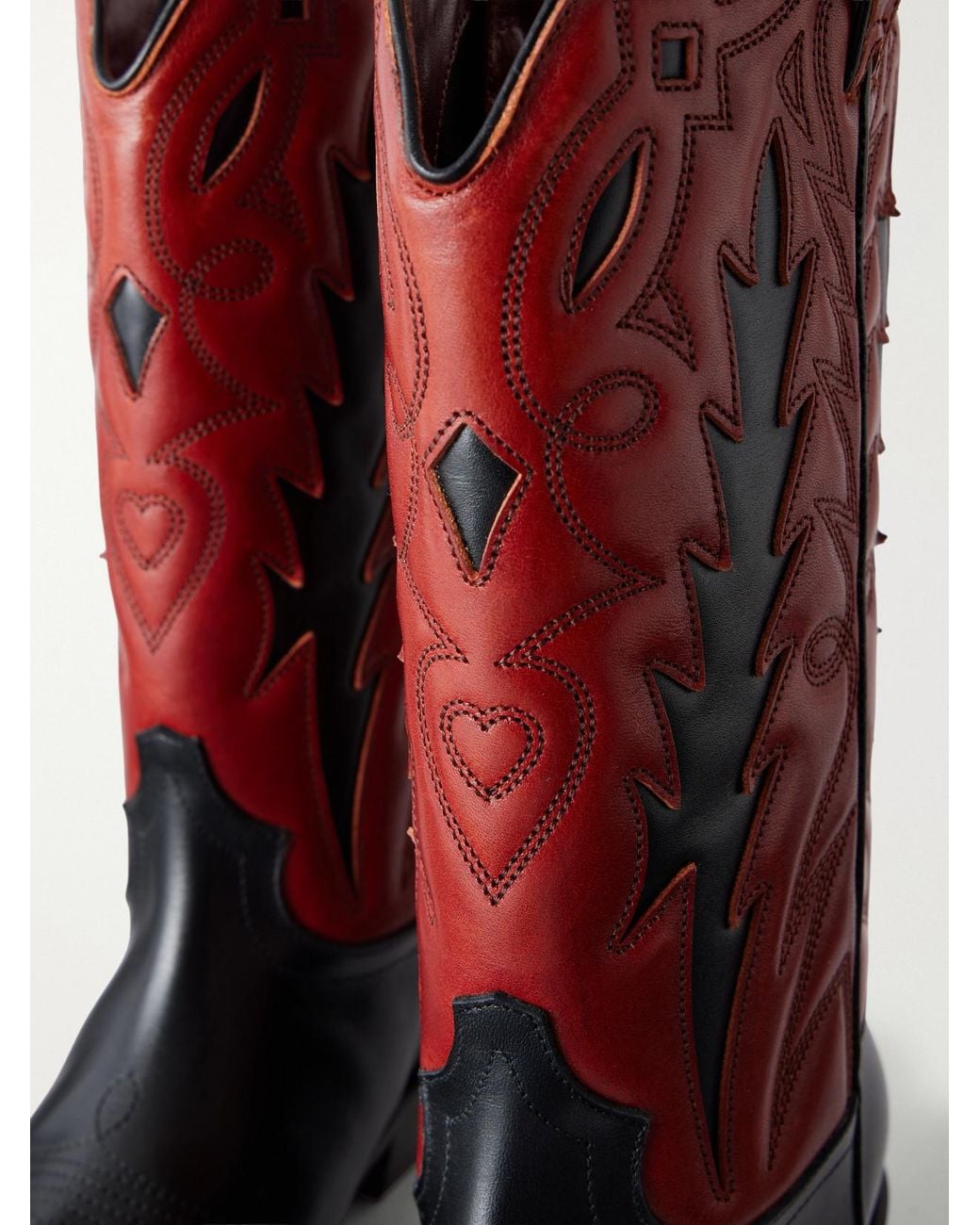 Rabanne Santiago Embroidered Two-Tone Leather Knee Boots