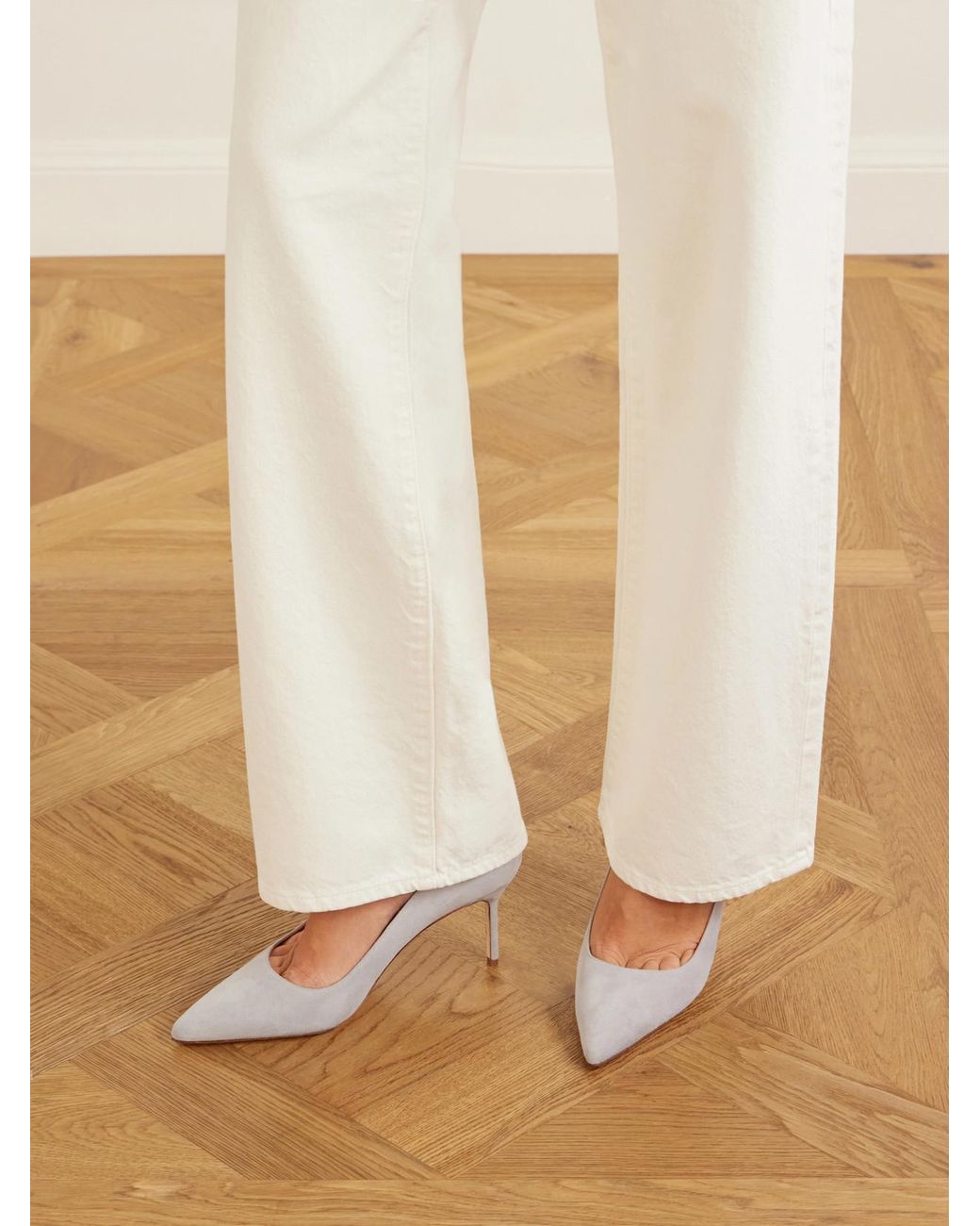 Manolo Blahnik White Bb 70 Suede Pumps