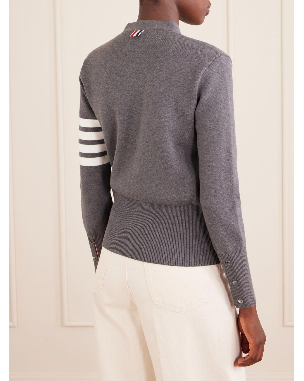 Thom Browne Gray Grosgrain-Trimmed Striped Cotton Cardigan
