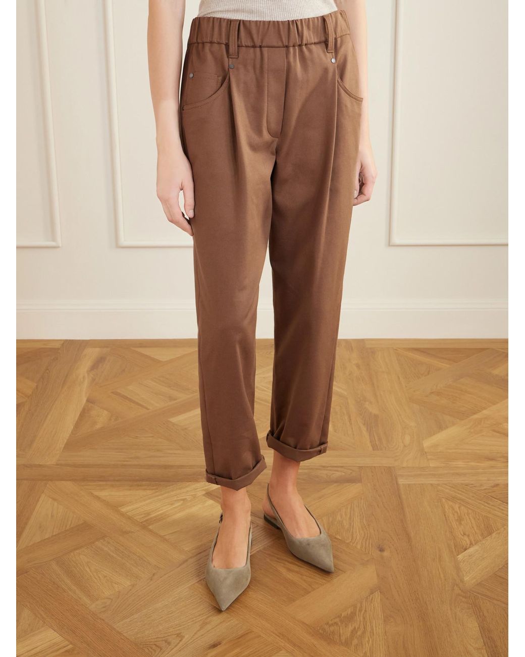 Brunello Cucinelli Brown Cotton-Blend Twill Straight-Leg Pants