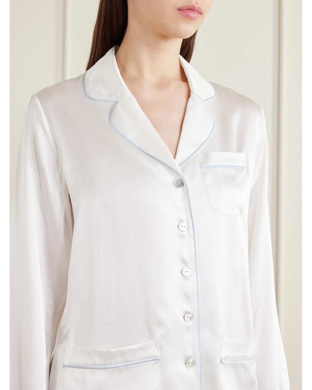 Olivia Von Halle White Coco Silk-Satin Pajama Set