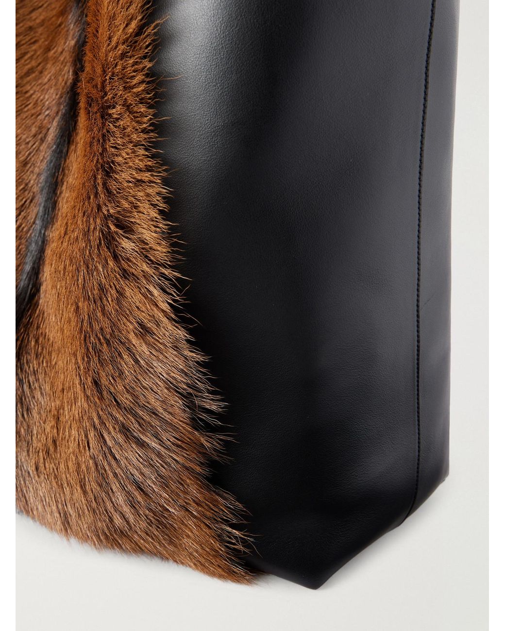 Totême  Brown Roam Pony Hair-Trimmed Leather Tote