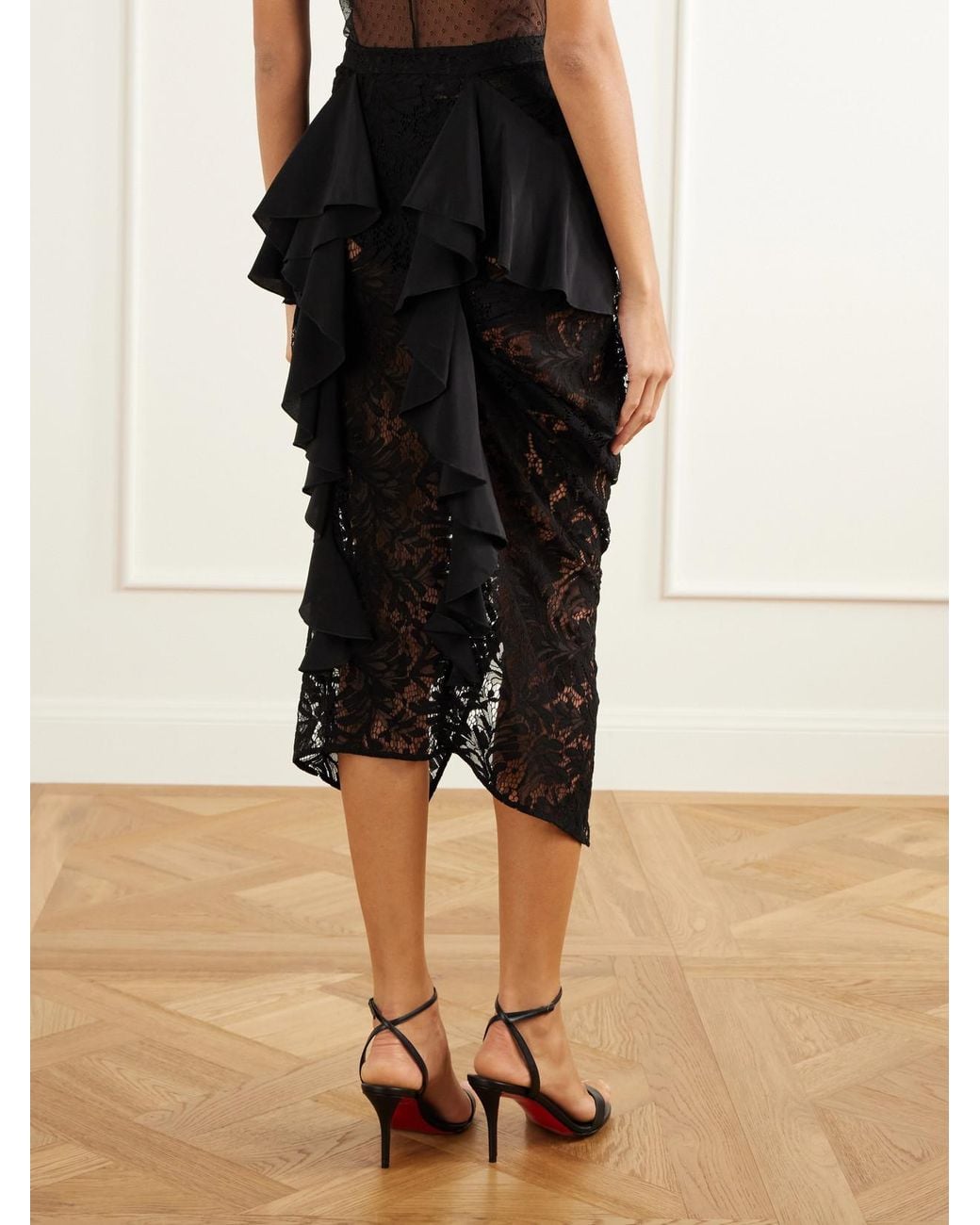 Sharon Wauchob Black Kinga Draped Lace Midi Skirt