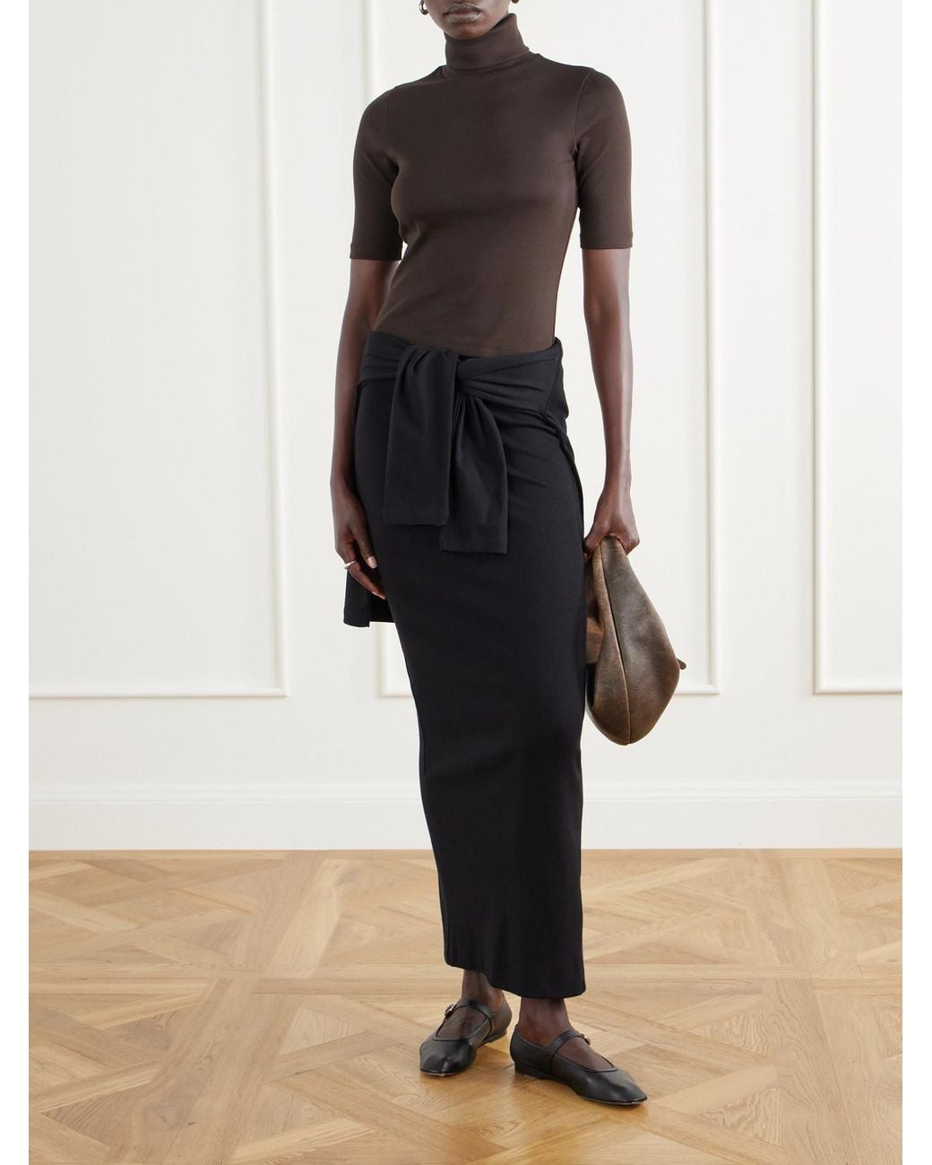 Flore Flore Brown Dinah Ribbed Organic Cotton-Jersey Turtleneck Top