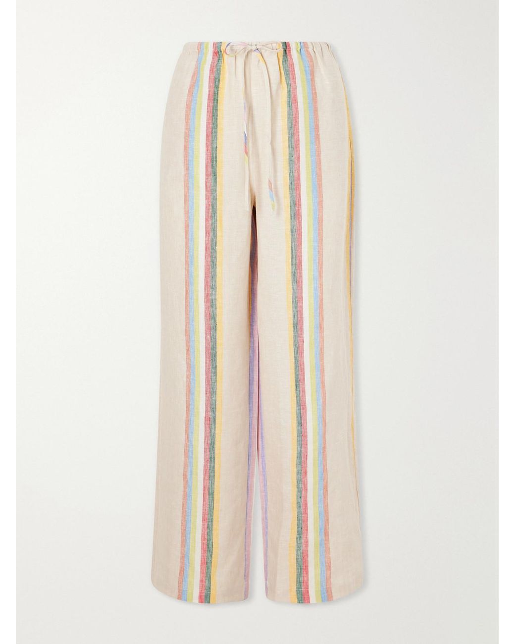 Staud Natural Mateo Striped Linen Wide-Leg Pants