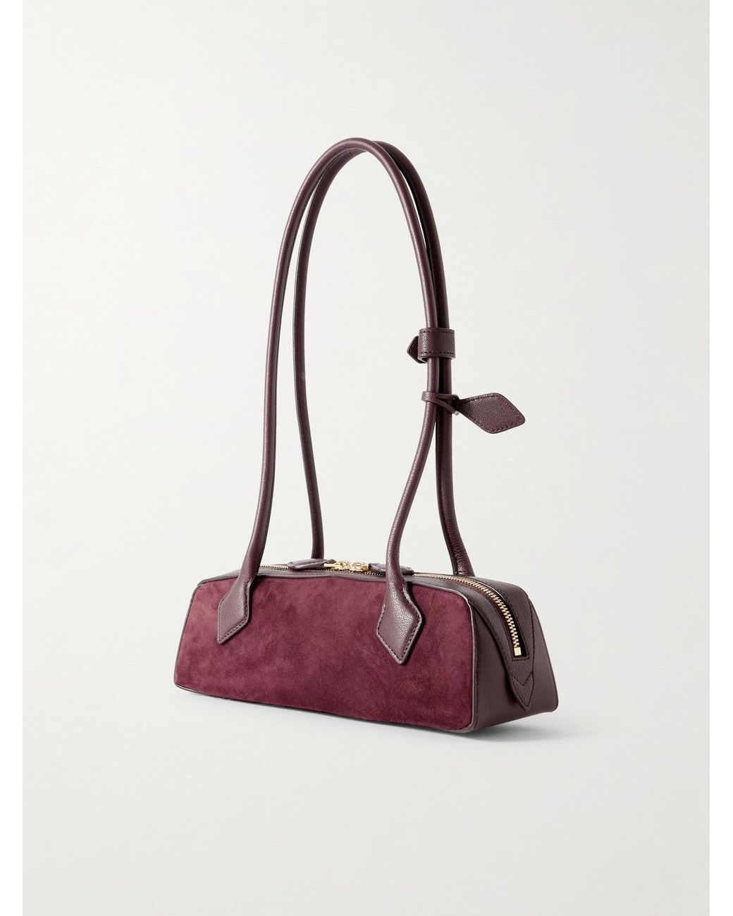 Alaïa Red Le Teckel Small Leather-Trimmed Suede Shoulder Bag