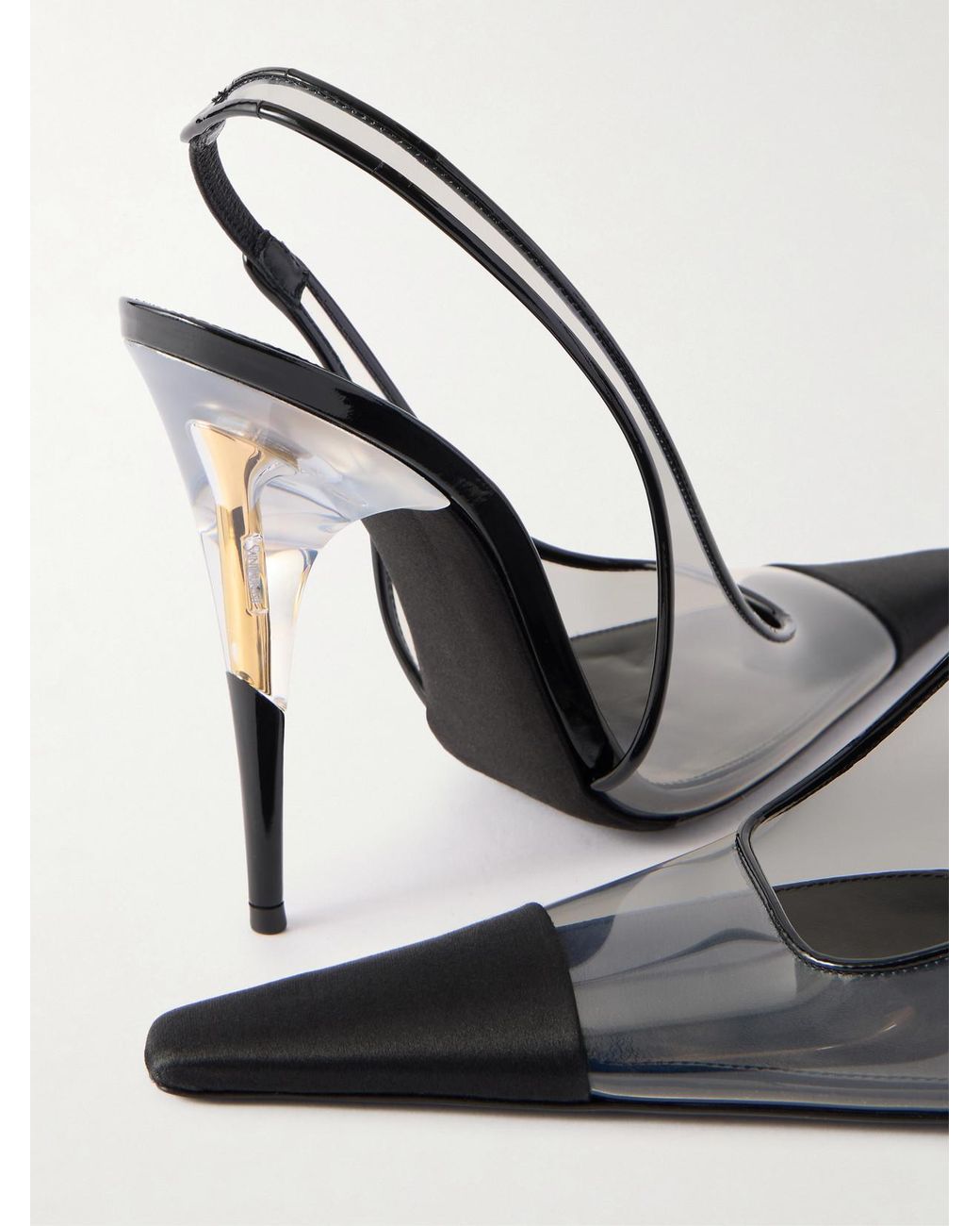 Saint Laurent White Romy 110 Crepe-Satin Trimmed Tpu Slingback Pumps