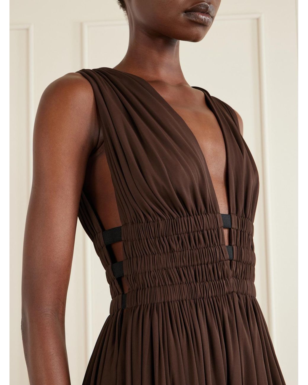 Alaïa Brown Draped Jersey Midi Dress