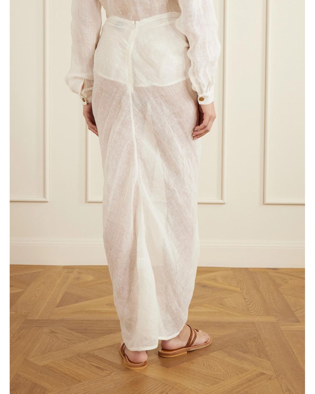 LeKasha White Qaraya Light Linen Pareo Skirt