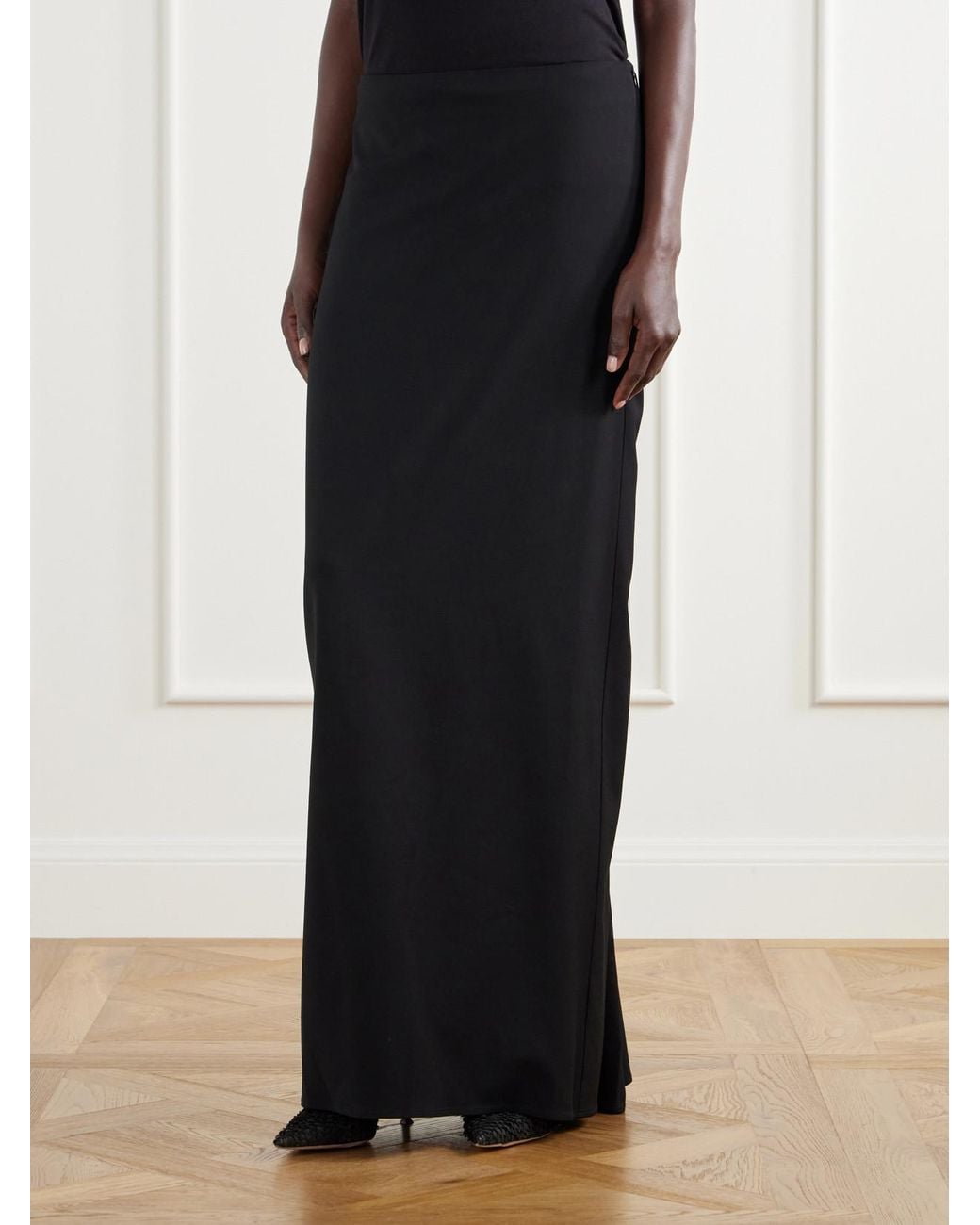Colleen Allen Black Ruched Stretch-Crepe Maxi Skirt
