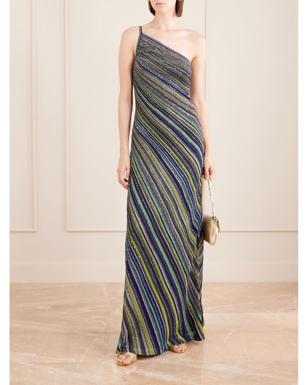 Missoni Green Striped Metallic Crochet-Knit Maxi Dress