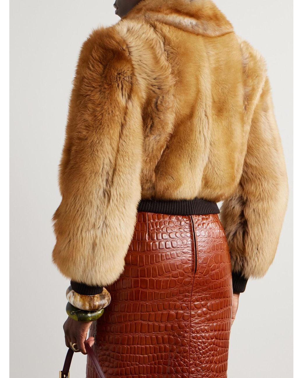 Saint Laurent Brown Leather-Trimmed Shearling Bomber Jacket