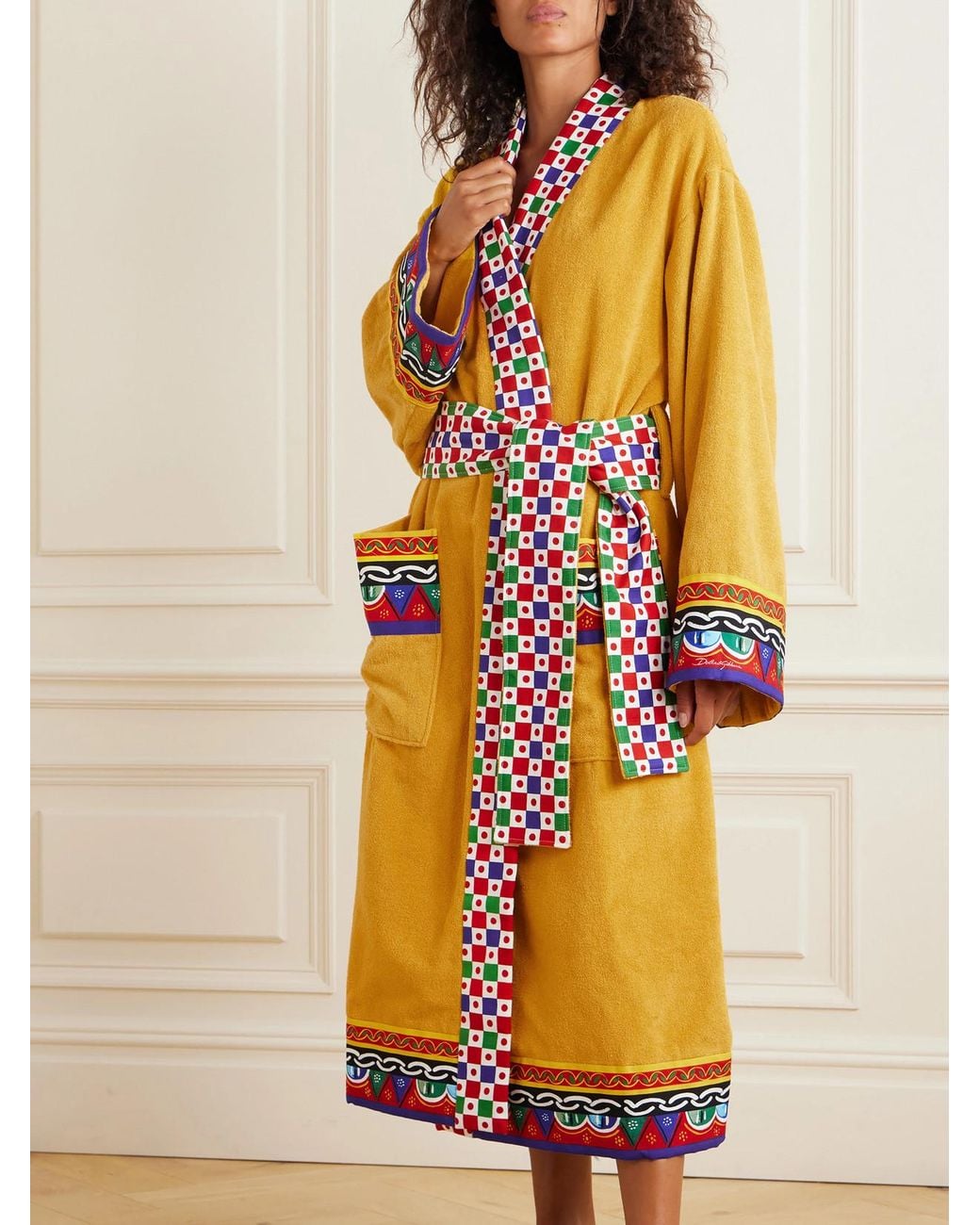 Dolce & Gabbana Yellow Printed Cotton-Terry Robe