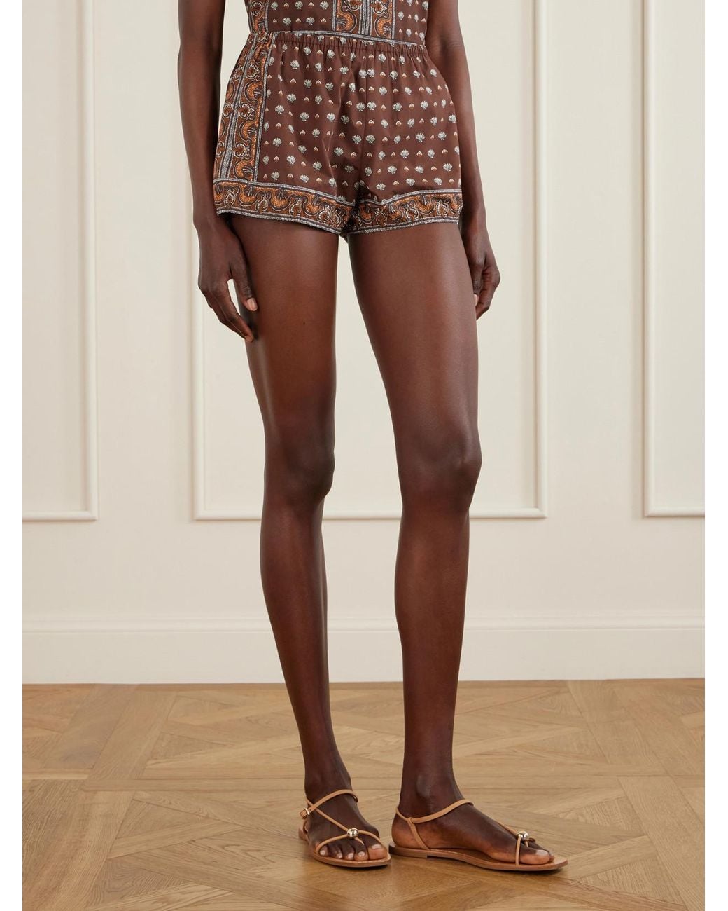 Doen Brown Vienna Printed Cotton Shorts