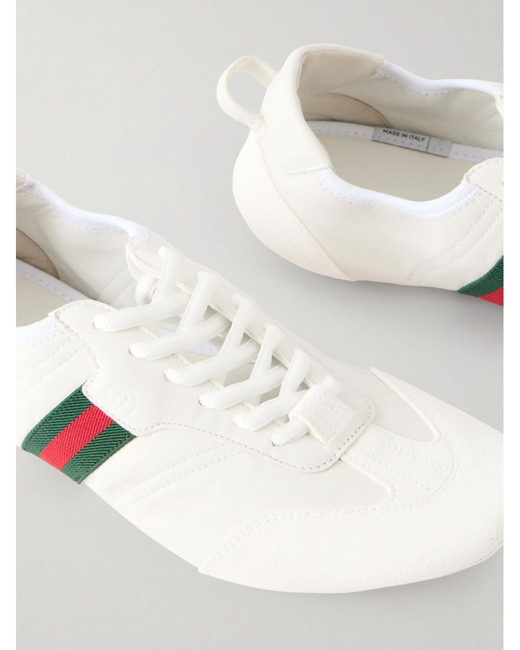 Gucci White Flex Suede-Trimmed Leather Sneakers