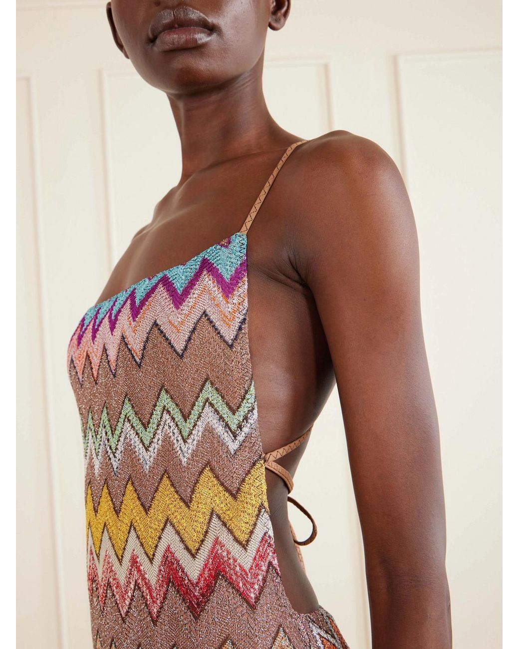 Missoni Multicolor Mare Striped Metallic Crochet-Knit Swimsuit