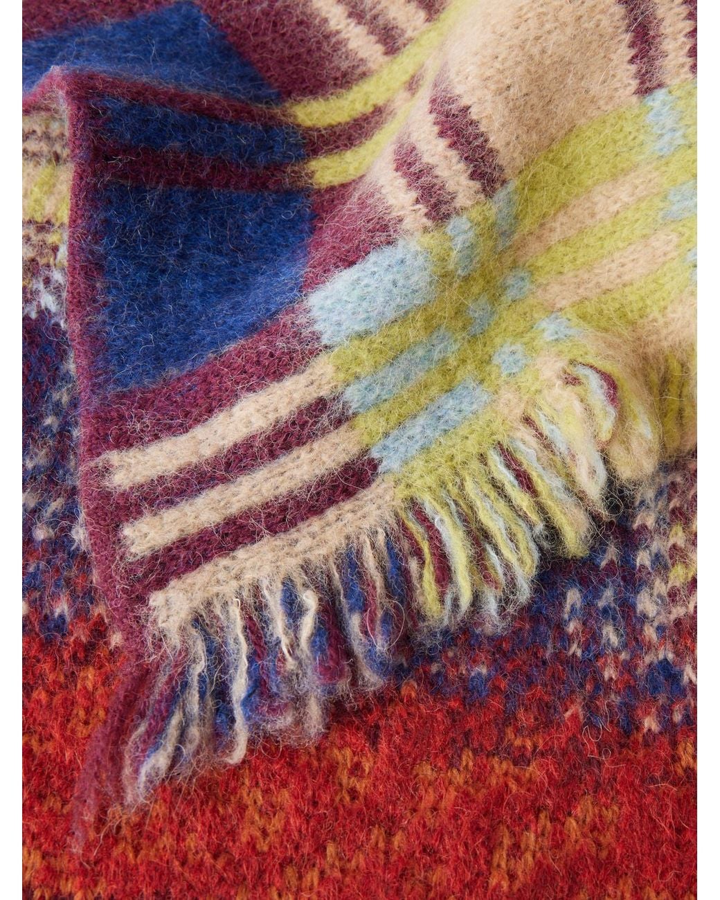 Dries Van Noten Blue Fringe-Trimmed Checked Brushed Wool-Blend Scarf
