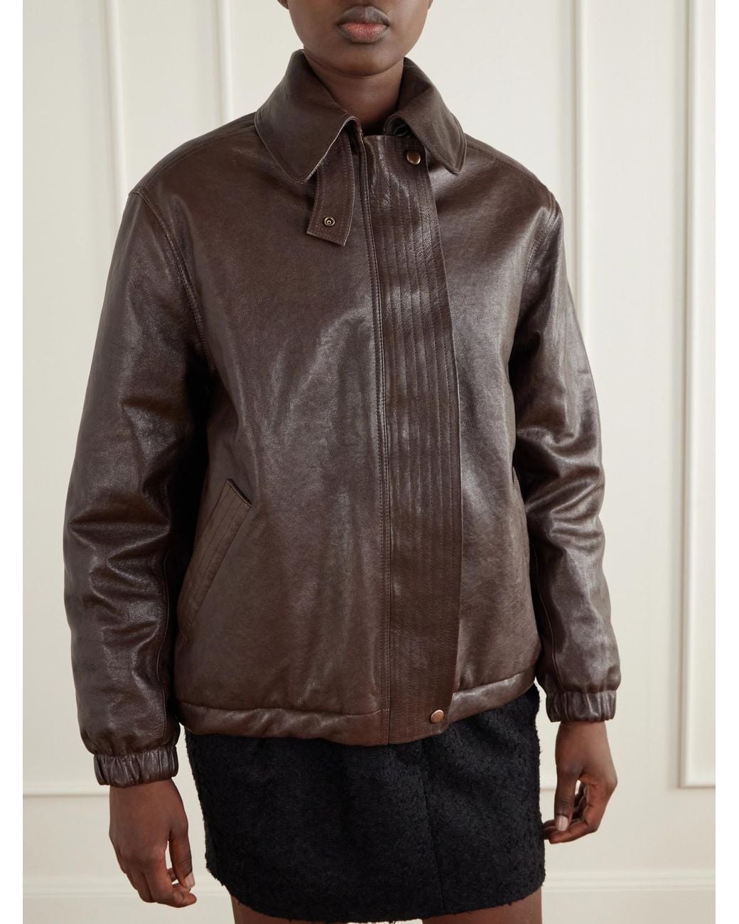 Magda Butrym Brown Leather Blouson Jacket