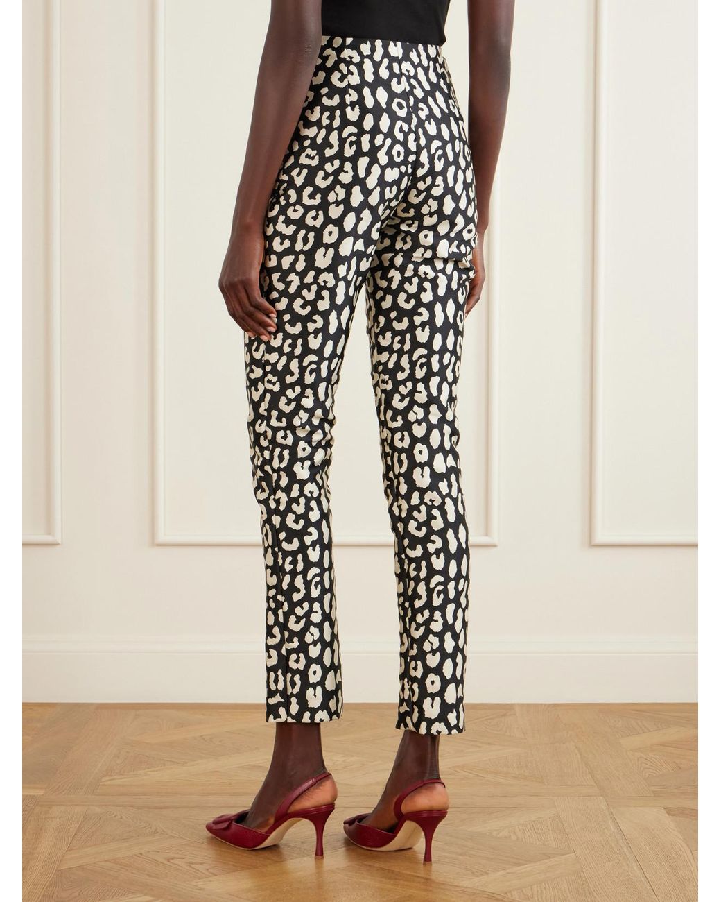 Carolina Herrera White Leopard-Patterned Jacquard Slim-Leg Pants