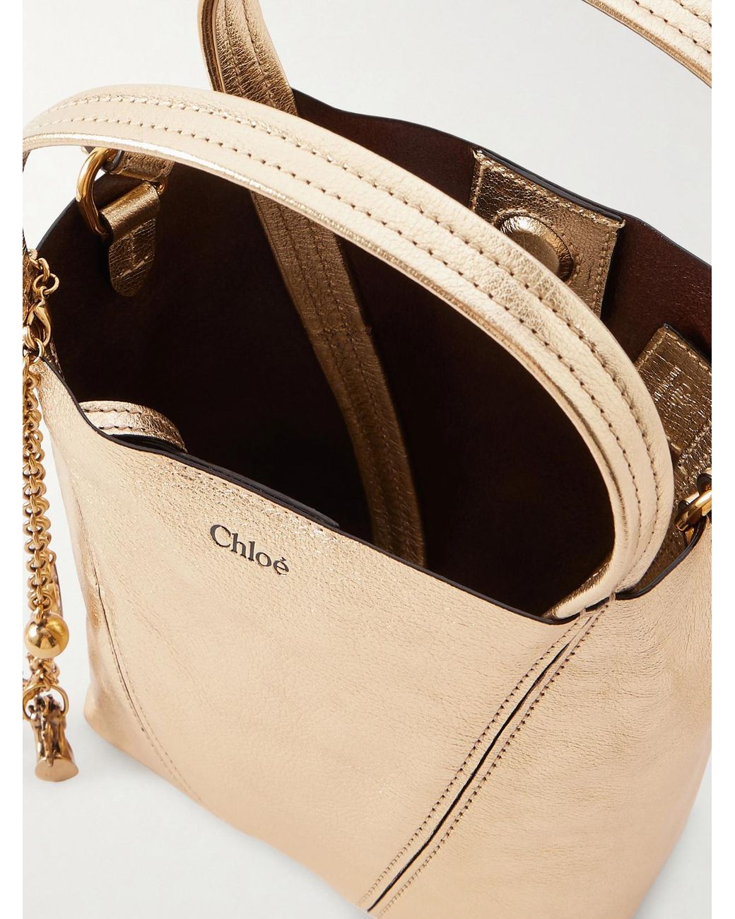Chloé Natural Spin Small Embellished Paneled Textured-Leather Tote