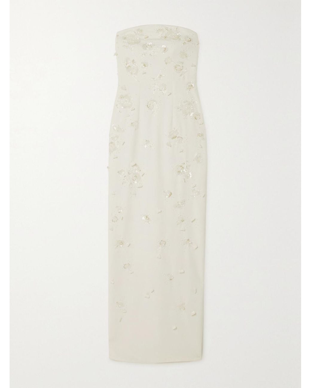 Clio Peppiatt White Strapless Embellished Stretch-Crepe Gown