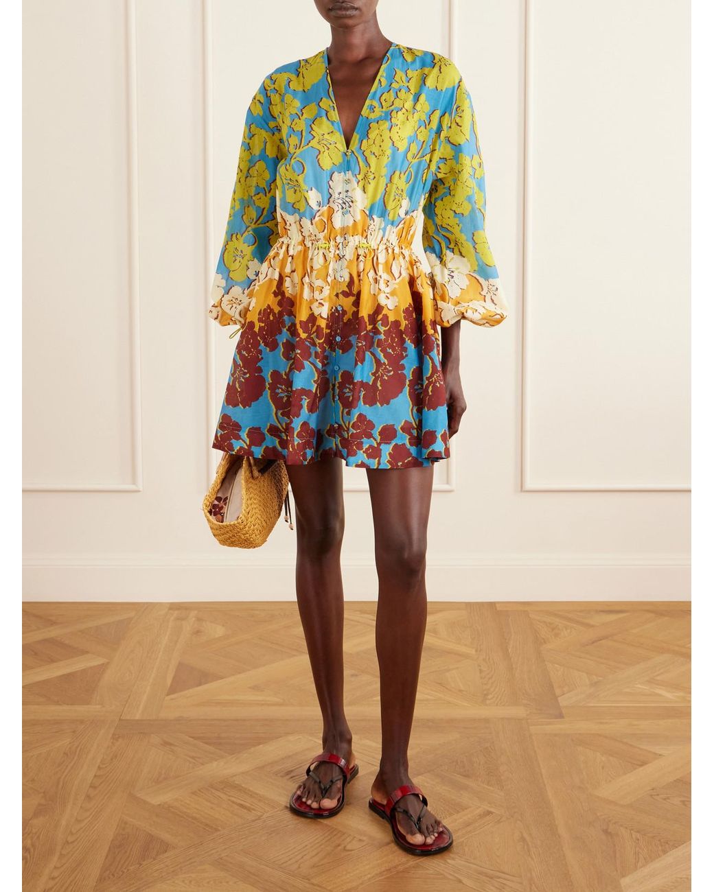 ALÉMAIS Blue Splice Cotton And Silk-Blend Mini Dress
