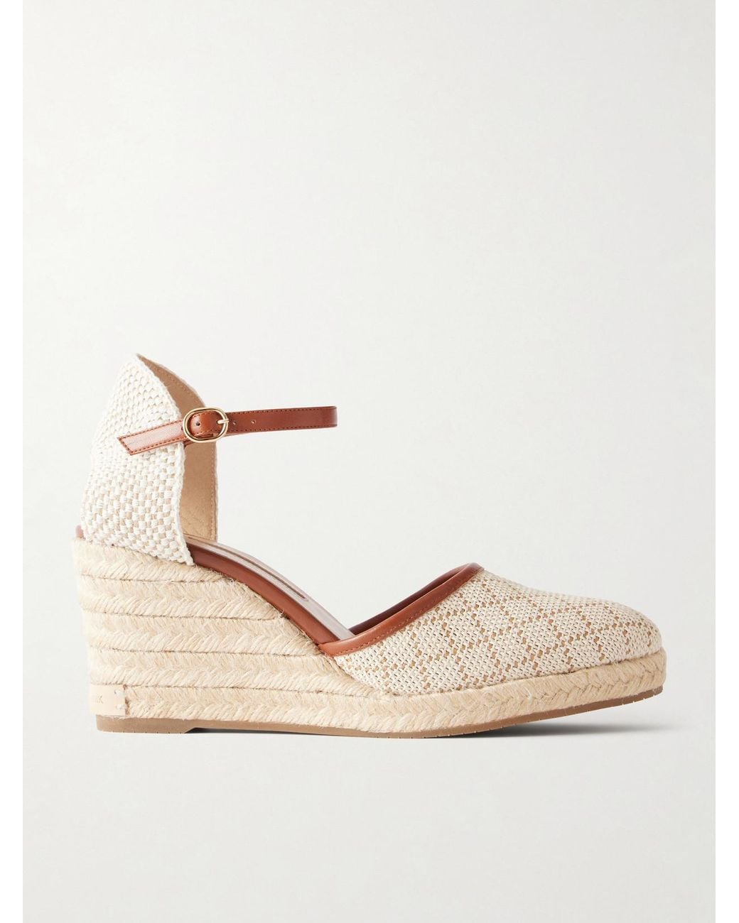 Manolo Blahnik Natural Espadrahi 90 Leather-Trimmed Canvas Espadrille Pumps