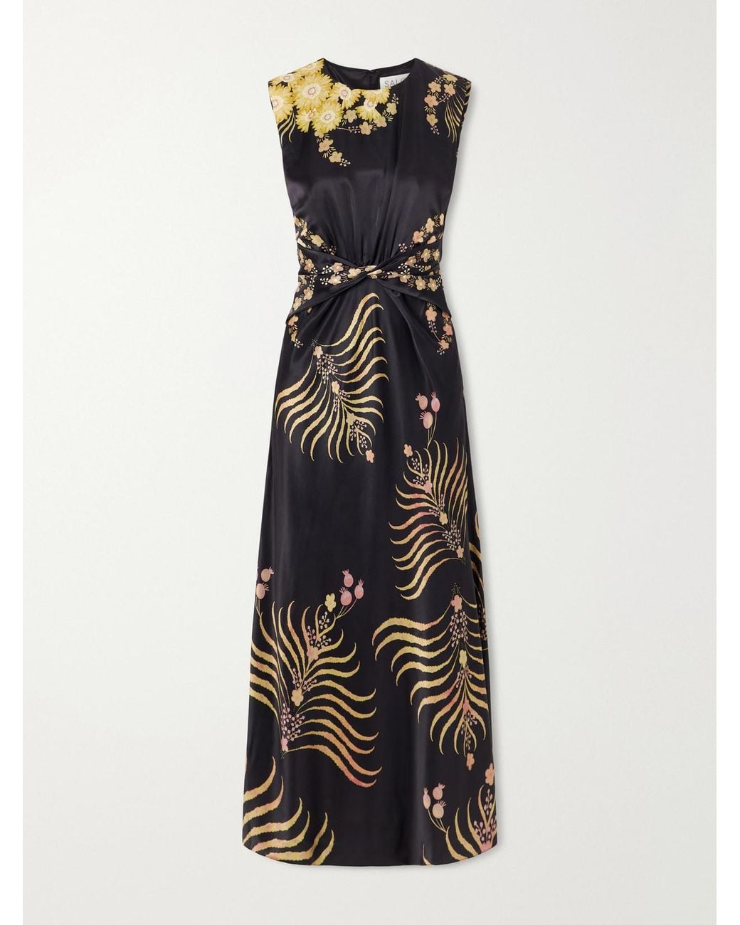 Saloni White Gwen Floral-Printed Silk-Blend Midi Dress